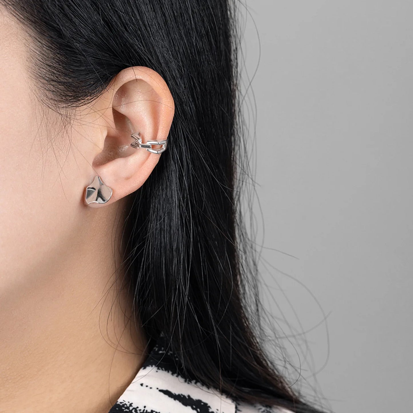 ORNA 925 Sterling Silver Irregular Chain Link Ear Clip