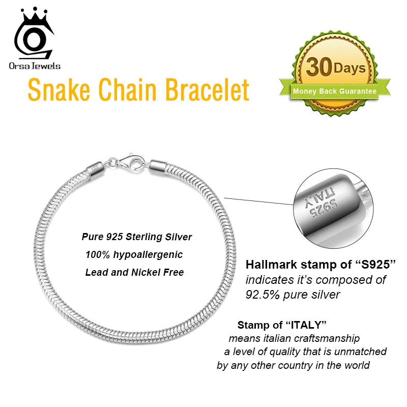 ORNA 925 Sterling Silver Snake Chain Bracelet