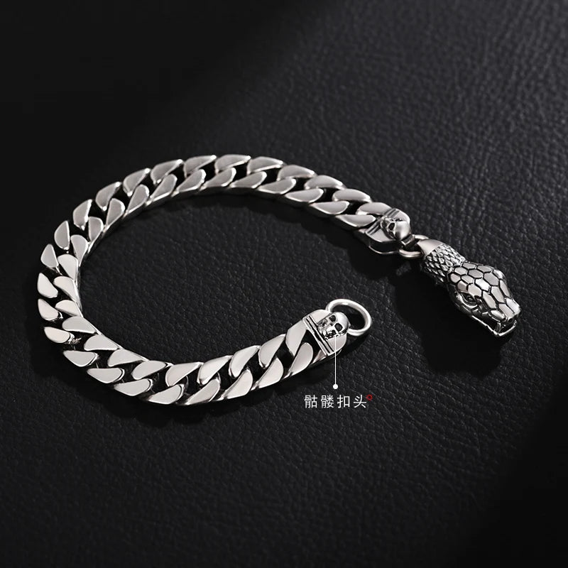 ORNA 925 Sterling Silver Cuban Chain Snake Bracelet