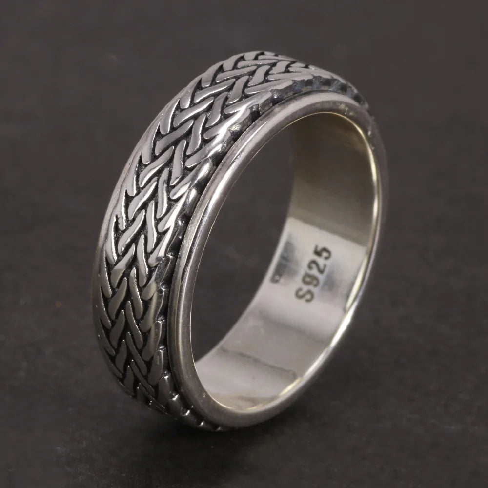 ORNA 925 Sterling Silver Rotatable Hemp Ring