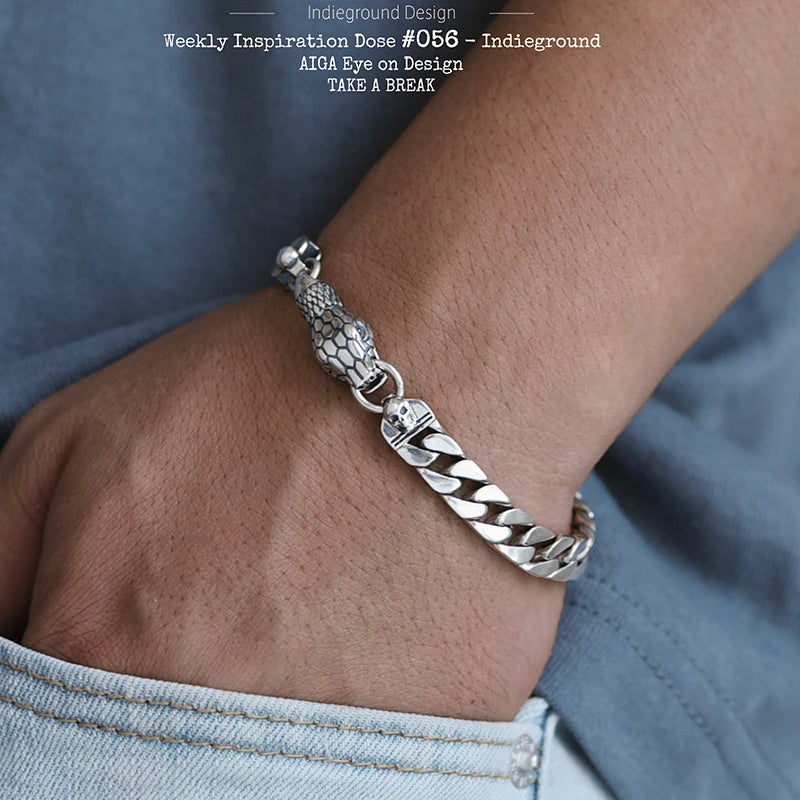 ORNA 925 Sterling Silver Cuban Chain Snake Bracelet